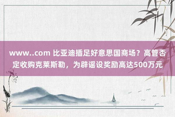 www..com 比亚迪插足好意思国商场？高管否定收购克莱斯勒，为辟谣设奖励高达500万元